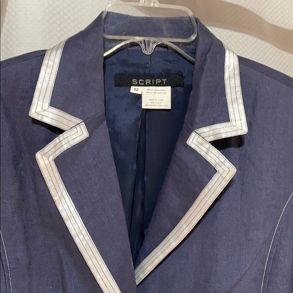 Script 12 blue linen jacket white ribbon trim NWT - Picture 3 of 12